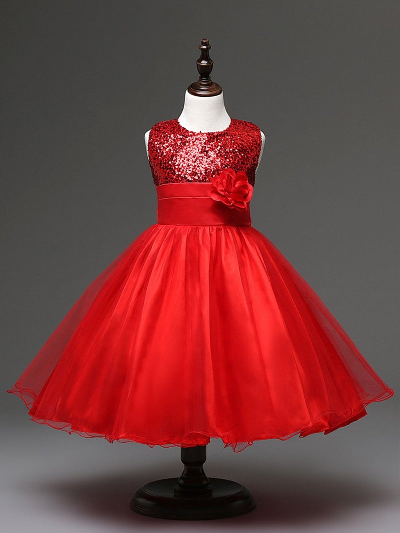 DreamHigh Sequined Flower Girls Party Dress (6, Red) - Image 2
